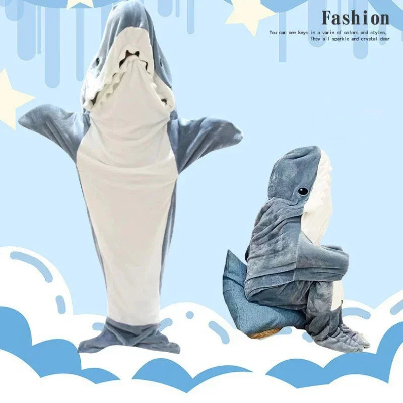 Cartoon Shark Decke Hoodie Frauen Kigurumi Overall Kinder Eltern Mit Kapuze Warme Flanell Lustige Homewear Shark Onesie Schlafsack - So ist Leben