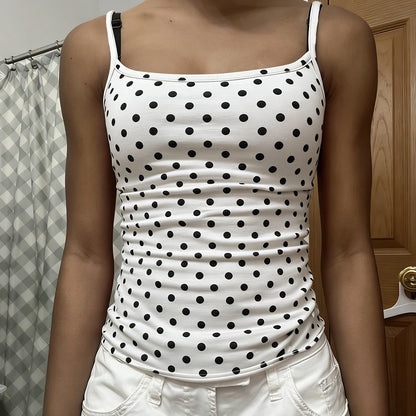 Damen Sommer Süße Sexy Polka Dot Tanktops Ärmellos mit Spaghettiträgern für Ausgehen Basic Slim Fit Crop Tops Camisole Streetwear So ist Leben
