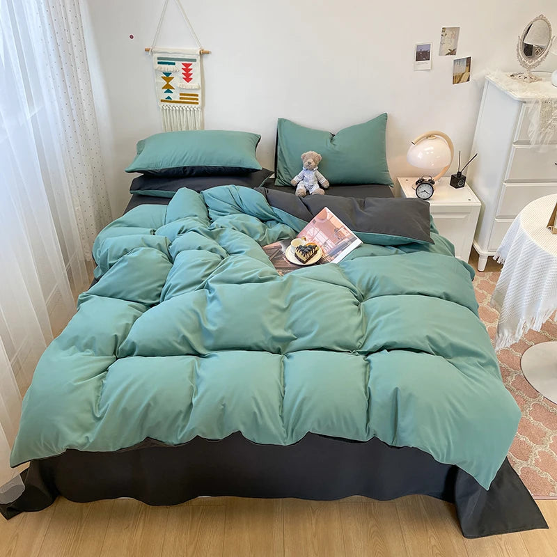 Schwarzes Bettwäsche set weiches Bettwäsche set gewaschener Baumwoll bett bezug Kissen bezug und Bettlaken постельное бельё набор Home Bettwäsche So ist Leben