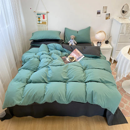 Schwarzes Bettwäsche set weiches Bettwäsche set gewaschener Baumwoll bett bezug Kissen bezug und Bettlaken постельное бельё набор Home Bettwäsche So ist Leben