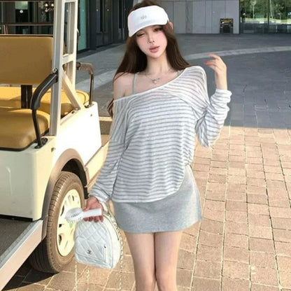 Damen Neues Sommer Gestreiftes Langarm-Sonnenschutz-T-Shirt Locker Sitzend Koreanischer Vielseitiger Lässiger Allround-Oberteil So ist Leben