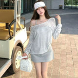 Damen Neues Sommer Gestreiftes Langarm-Sonnenschutz-T-Shirt Locker Sitzend Koreanischer Vielseitiger Lässiger Allround-Oberteil So ist Leben
