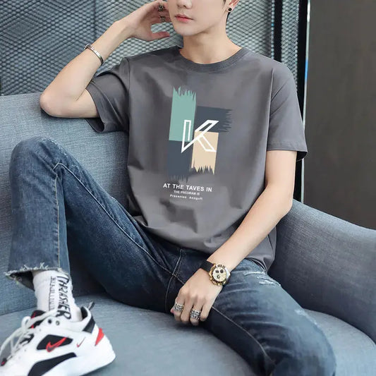 Weißes, meliertes, bequemes Streetwear-T-Shirt aus Baumwolle mit Grafik - So ist Leben