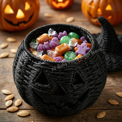 Halloween-Dekorationen Handgewebte Kürbislaterne aus Weide Hexenhut-Aufbewahrungsbox Dekorative Heim-Statue Ornamente Weihnachtsdekoration So ist Leben