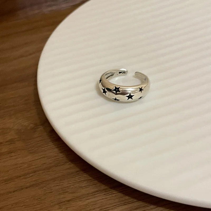 Vintage Unregelmäßige Kreuz Stern Offenen Ring für Frauen Männer Punk Gothic Silber Farbe Einstellbar Paar Ringe Y2K Egirl Schmuck Geschenk So ist Leben