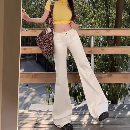 High-Waist Schlaghose für Damen, Frühling-Sommer Neuer Stil, Amerikanischer Retro-Look, Weiße Spicy Girl Micro Flared Jeans im Koreanischen Stil So ist Leben