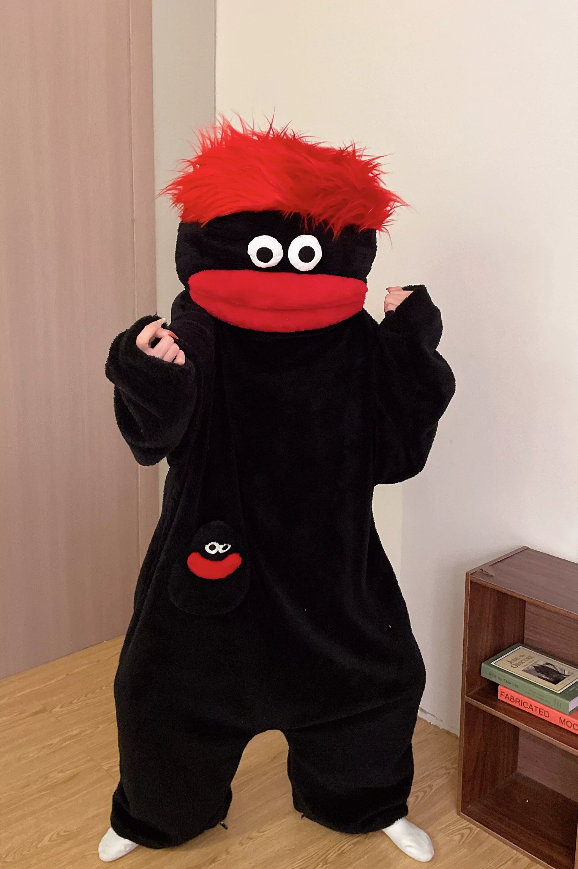 Generisches Big Mouth Monster Coral Fleece Onesie Pyjama Winter Dick Warm Hässlich Niedlich Lustig Haariger Erwachsenen-Loungewear Grün Hellblau So ist Leben