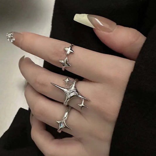 Vintage Unregelmäßige Kreuz Stern Offenen Ring für Frauen Männer Punk Gothic Silber Farbe Einstellbar Paar Ringe Y2K Egirl Schmuck Geschenk So ist Leben