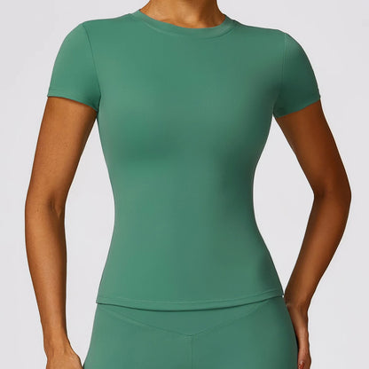 NCLAGEN Damen-Laufsport-T-Shirt, Sommer, kurzärmelig, Rundhalsausschnitt, atmungsaktiv, dehnbar, für Fitnessstudio, Yoga, schlank, Fitness, aktives Top-T-Shirt So ist Leben