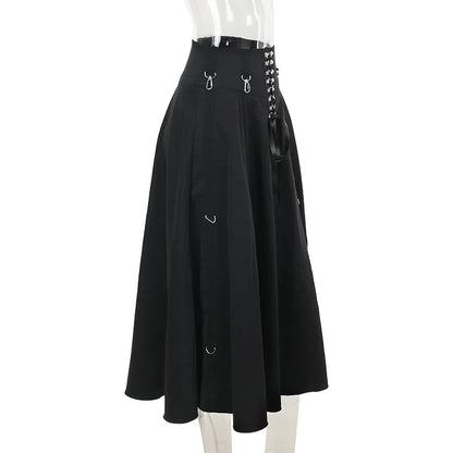 Goth Dark Acubi Mode Schwarz Swing A-linie Rock Punk Grunge Metall Schnalle Streetwear Frauen Bandage Röcke Mall Gothic Alt Tuch So ist Leben