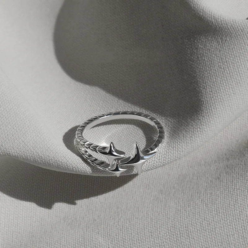 Vintage Unregelmäßige Kreuz Stern Offenen Ring für Frauen Männer Punk Gothic Silber Farbe Einstellbar Paar Ringe Y2K Egirl Schmuck Geschenk So ist Leben