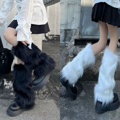 Y2k pelzige Beinlinge Goth weiß Kunst pelz Beinlinge Stiefel abdeckungen Dame süße Mode jk knielange Socken Hipster warme Socke So ist Leben