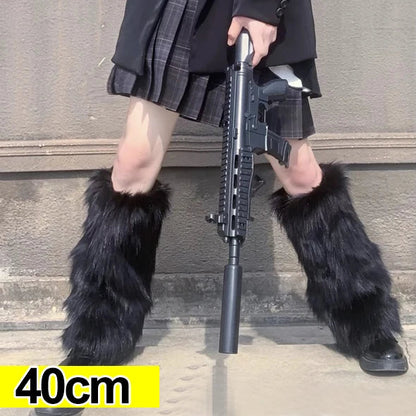 Y2k pelzige Beinlinge Goth weiß Kunst pelz Beinlinge Stiefel abdeckungen Dame süße Mode jk knielange Socken Hipster warme Socke So ist Leben