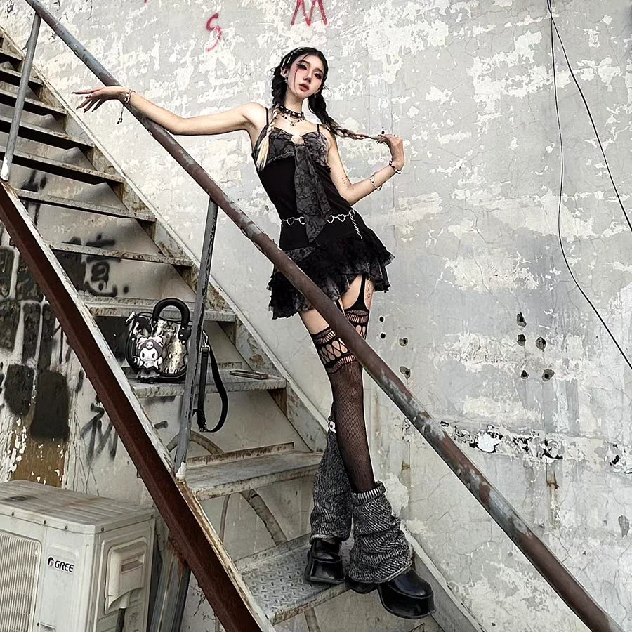 Sexy a-line kurzes Kleid Mädchen Streetwear Punk hot sweet Stadt Gothic Kleidung y2k Sommer Coquette Top 1920er Jahre Party Rock Sling Kleider So ist Leben