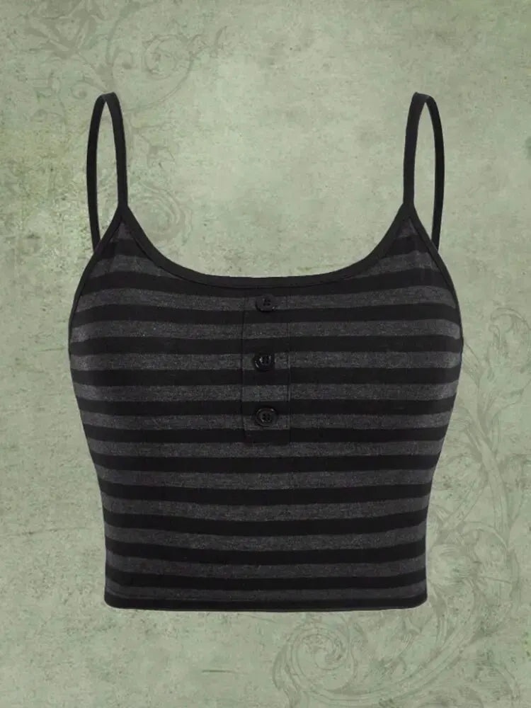 Goth Punk gestreiften Knopf Cami Top Frauen Sommer y2k Kleidung Grunge High Street ärmellose Spaghetti träger Crop Top Streetwear So ist Leben