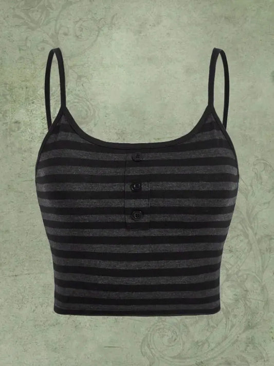 Goth Punk gestreiften Knopf Cami Top Frauen Sommer y2k Kleidung Grunge High Street ärmellose Spaghetti träger Crop Top Streetwear So ist Leben