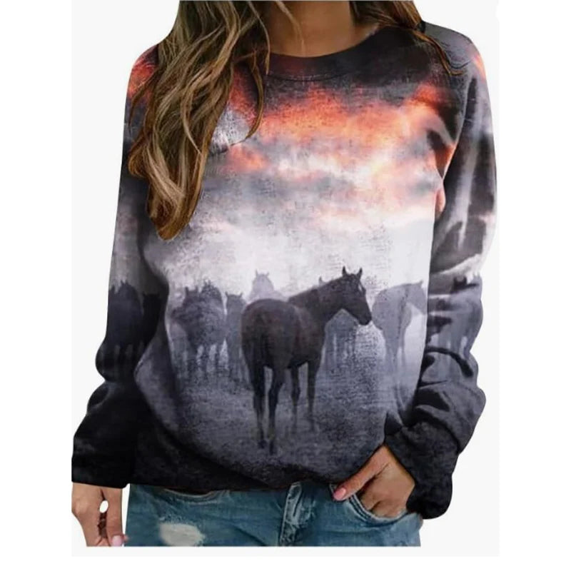 Herbst Pferd Sweatshirts Tier 3D Druck Hoodies Frauen Mode Langarm Y2k Hoodie Übergroßen Pullover Tops Weibliche Kleidung So ist Leben