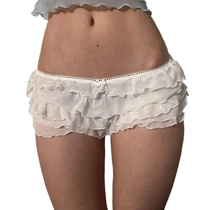 Lamuusaa y2k Bloomers Damen Ästhetische Mini Schleife Elastische Taille Low Rise Layered Rüschen Unter Shorts für Kleider Sommerkleidung So ist Leben