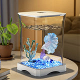 Aquarium Starter Kit Mini Desktop Rechteckiges Aquarium mit oberes Futterloch mit unten Licht Tischdekoration für Betta So ist Leben