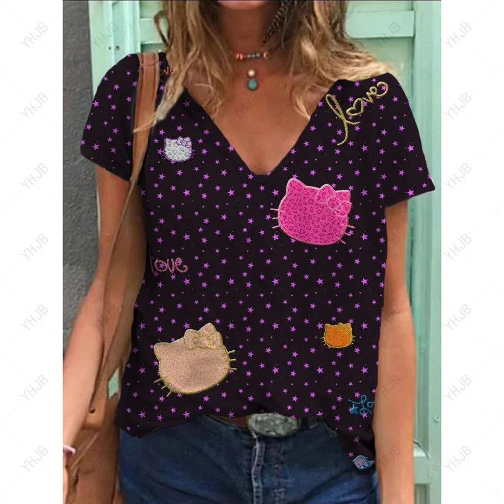 Hello‑Kitty Kurzarm Top mit modernem Comic‑Print