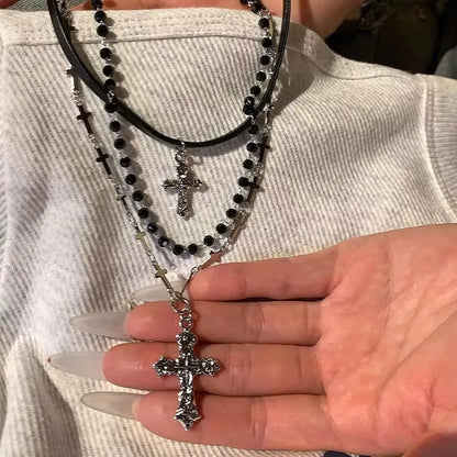 Gothic Y2K Metall Kreuz Anhänger Multi Layer Perlen Halskette Für Frauen Männer Vintage Punk Grunge EMO Charme Schmuck Zubehör Geschenk So ist Leben