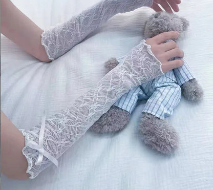 Schleife Spitzensocken für Frauen, Lolita, hohle Spitze, handärmelige japanische Ballettärmel, Geschenk So ist Leben