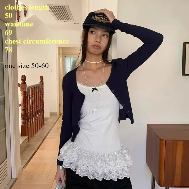 Frauen Patchwork Spitze Weiß Hosenträger Weste Trim Bottom Saum Schicht Dünne Halter Tops Rüschen Rand Haut-freundliche Atmungsaktive Weste So ist Leben