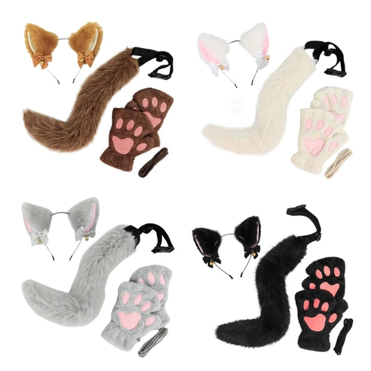 Katzenkostüm mit Stirnband, Schwanz und Handschuhen für Halloween für Mädchen So ist Leben