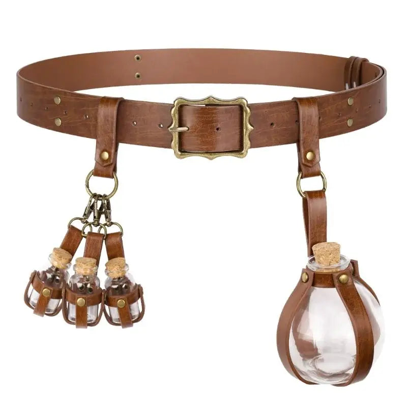 652F Mittelalterliches Knightes-Kostüm, Halloween-Pirat, Cosplay-Kostüm, Renaissance-Kostüm, Zubehör, Ledergürtel, Korkflasche So ist Leben