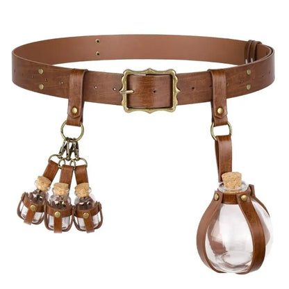 652F Mittelalterliches Knightes-Kostüm, Halloween-Pirat, Cosplay-Kostüm, Renaissance-Kostüm, Zubehör, Ledergürtel, Korkflasche So ist Leben