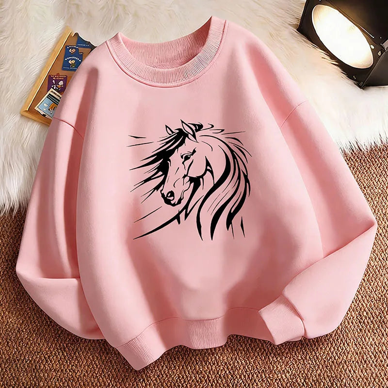 Lustiger Pullover mit künstlerischer Pferdemotiv-Grafik für den Frühling, Rundhals-Hoodie mit Grafikdruck, Kapuzenpullover für Jungen/Mädchen, Kinder-Sweatshirt So ist Leben