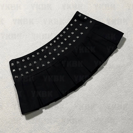 Y2k Kleidung Gothic Punk Damen Kleidung Nieten Mini Rock Harajuku Sexy Ultra Kurze Nieten Faltenrock Hot Girl Kawaii Rock So ist Leben
