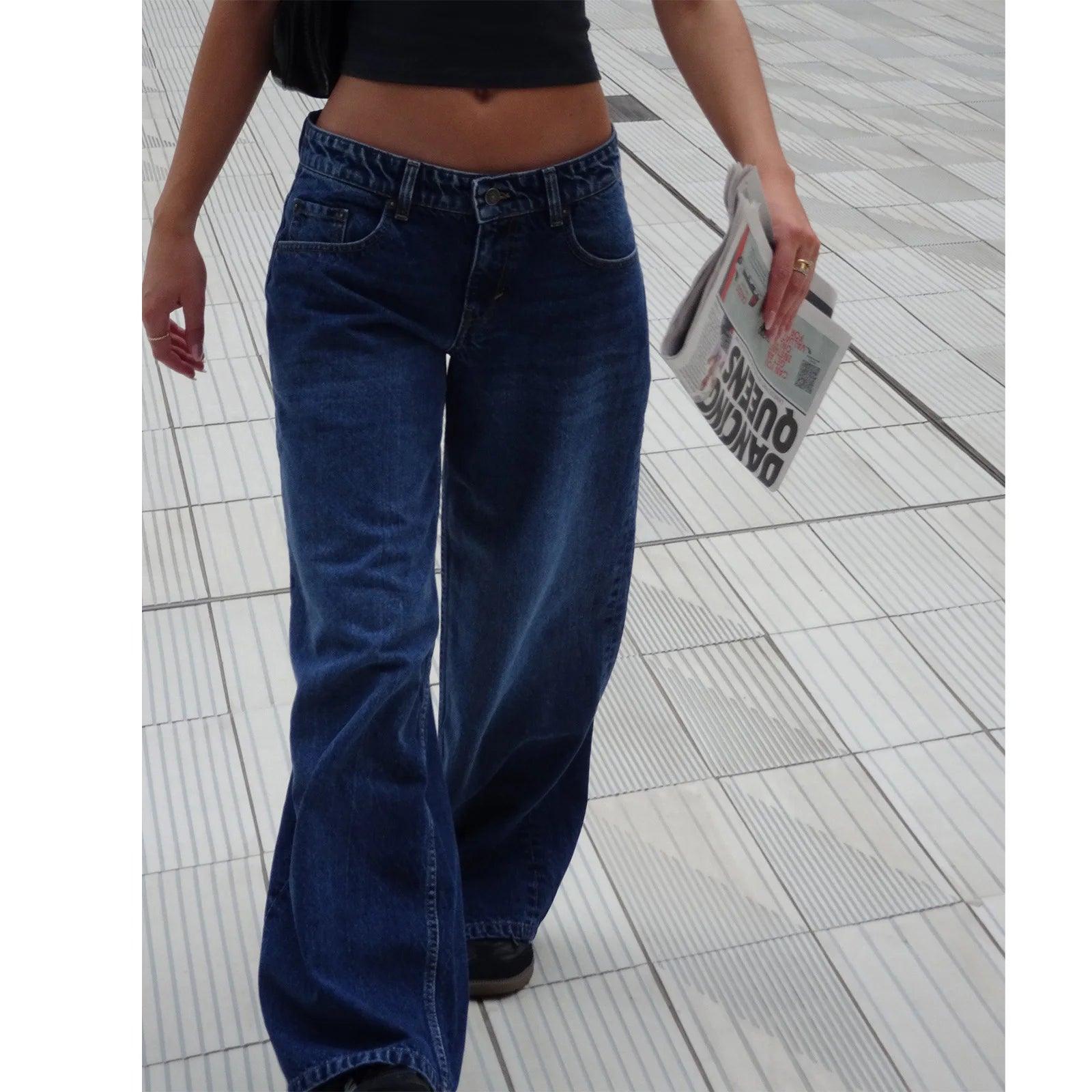 Retro Amerikanische Low-Waist Jeans ohne Stretch, Gerades Bein, Damen-Herbstmode, Weites Bein, Frischer Süßer Stil, Baumwolle So ist Leben