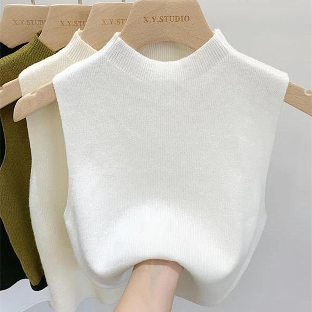 Frauen gestrickt Tank Top Sommer Herbst schlanken Pullover kurze ärmellose solide Frühling Herbst Pullover Pullover 2024 ärmellose Weste So ist Leben