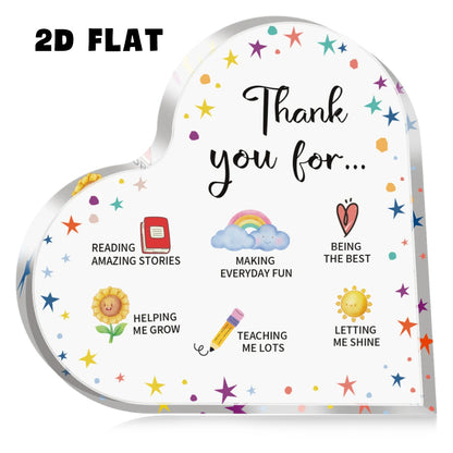 Herzförmige Acryltafel als Dankeschön für Lehrer, buntes Sternsymbol-Design - So ist Leben