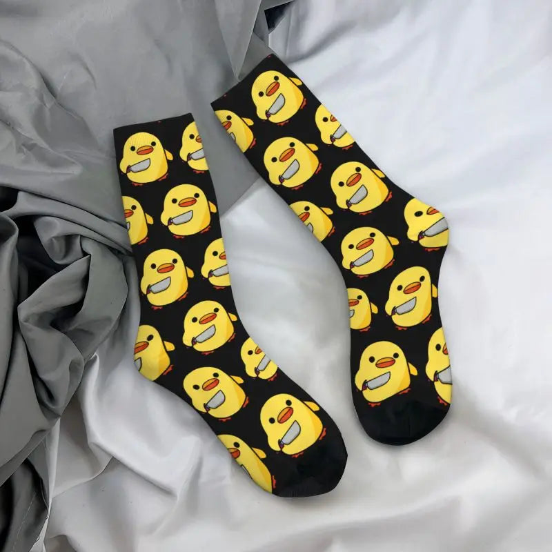 Enten mit Messer Herren Crew Socken Unisex Mode Tier Cartoon Frühling Sommer Herbst Winter Kleid Socken So ist Leben