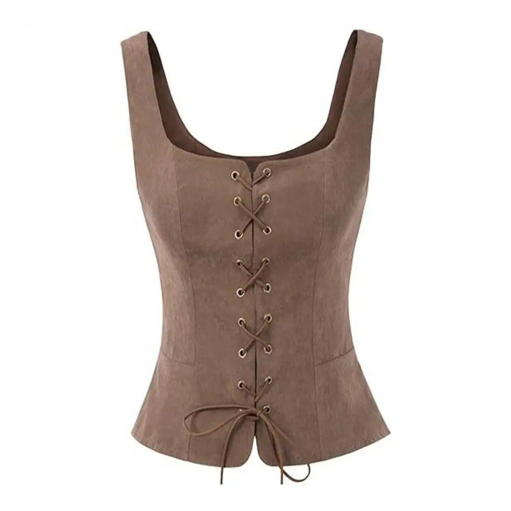 Vintage Damen-Weste, Schnürgurt, Renaissance, quadratischer Ausschnitt, ärmellos, mittelalterlich, schmale Passform, Halloween, Cosplay, Performance-Top So ist Leben