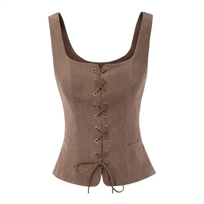 Vintage Damen-Weste, Schnürgurt, Renaissance, quadratischer Ausschnitt, ärmellos, mittelalterlich, schmale Passform, Halloween, Cosplay, Performance-Top So ist Leben