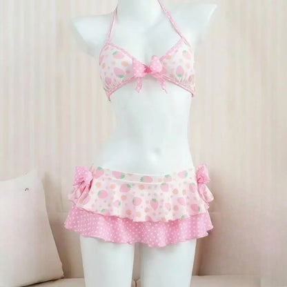 Kawaii Polka Dot Bikini-Set mit Neckholder-Trägern, zweiteiliger Badeanzug für Damen, süßer Stil, Strandparty-Badeanzug So ist Leben