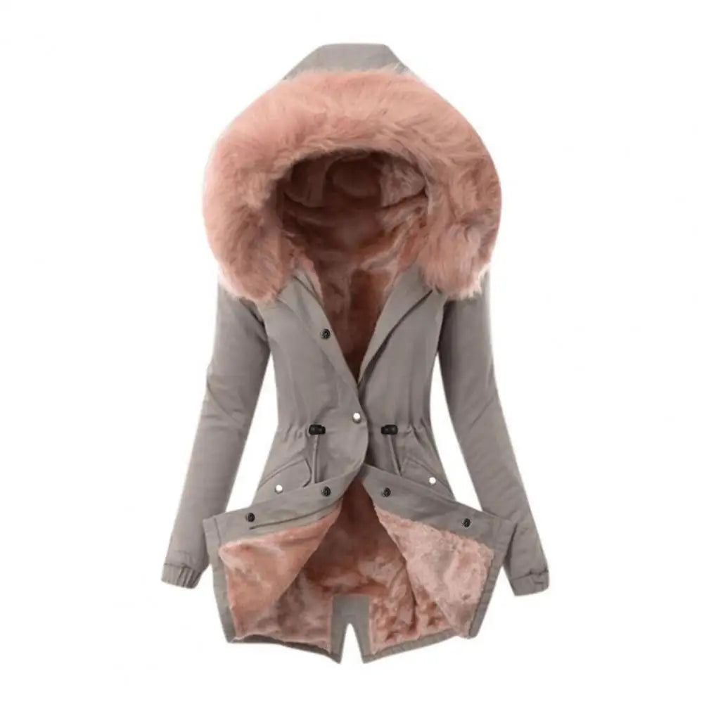 Damen-Jacke aus Baumwollmischung mit Reißverschluss, winddichter Winter-Daunenmantel mit pelzigen Kapuzentaschen, Reißverschluss für das Wetter So ist Leben