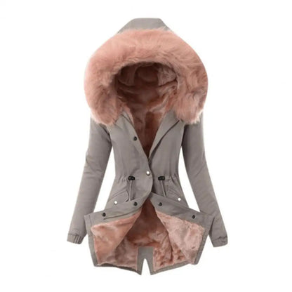 Damen-Jacke aus Baumwollmischung mit Reißverschluss, winddichter Winter-Daunenmantel mit pelzigen Kapuzentaschen, Reißverschluss für das Wetter So ist Leben