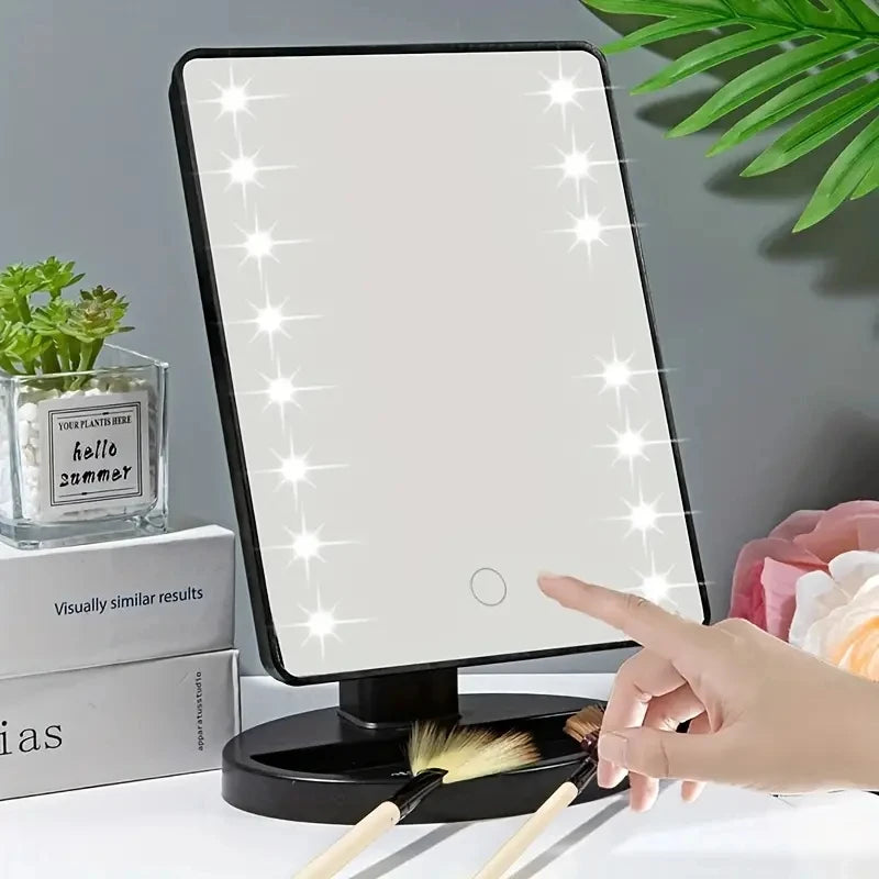 Beleuchteter Schminkspiegel, quadratischer, batteriebetriebener Schönheitsspiegel, Kosmetikspiegel mit Touchscreen, Helligkeit So ist Leben