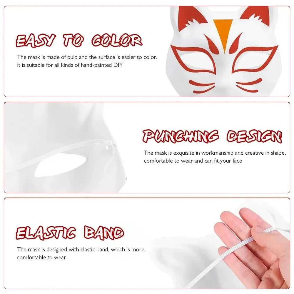 5PCS Therian Masken Weiße Katze Masken Blank DIY Halloween Maske Tier Halbe Gesichtsmasken Maskerade Cosplay Party - So ist Leben