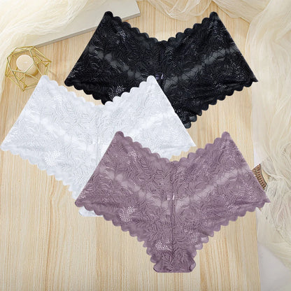3Pcs Frauen Höschen Sexy Spitze Weibliche Unterhose Plus Größe Unterwäsche Große Größe Leichte Nahtlose Niedrigen Taille Slips Atmungsaktiv So ist Leben