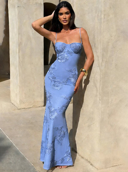 Nibber Elegante Blume Stickerei Maxi Kleid Frauen Low-Neck Kreuz Bandage Backless Sommer Straße Trend Dünne Urlaub Vestidos So ist Leben