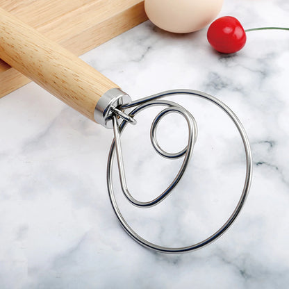 1PC Eichengriff Mehlmixer Dänischer Teigmixer Edelstahlspule Schneebesen Werkzeug