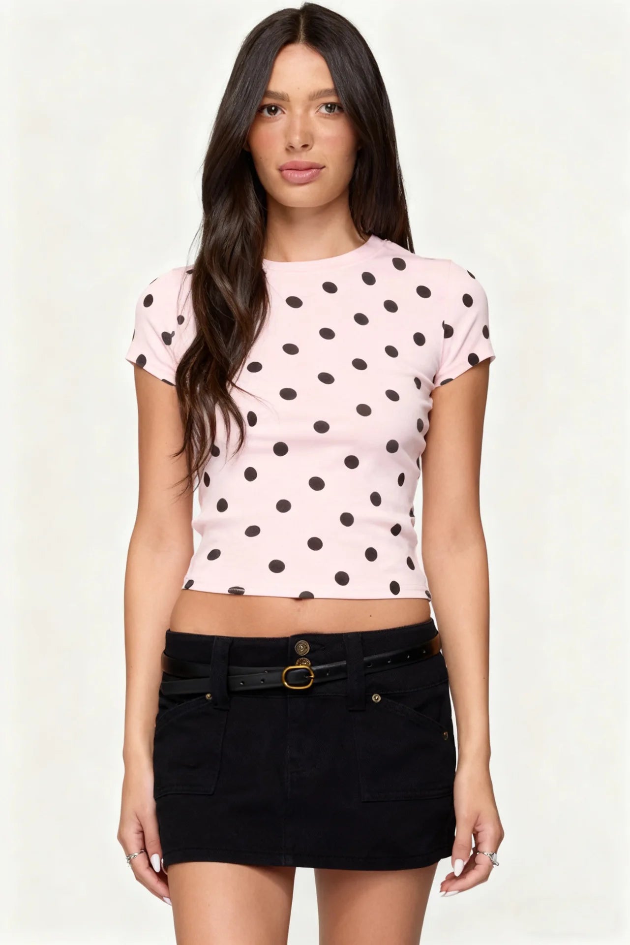 Vintage Polka Dot Kurzarm-T-Shirt für Damen, normale Passform, Rundhalsausschnitt, 2026 Sommer, neues lässiges T-Shirt, trendiges Streetwear-Crop-Top So ist Leben