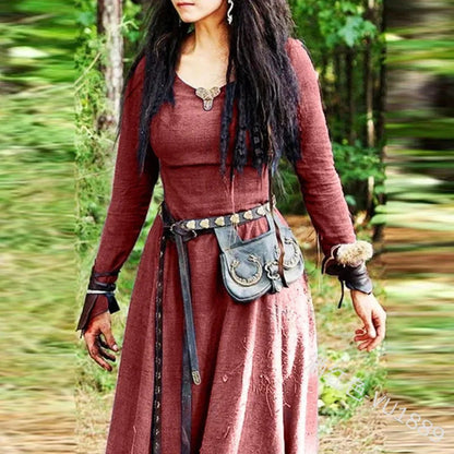Mittelalterliches Kleid für Damen, langärmelig, Maxi-Robe, Vintage-Fee, Elfenkleid, Renaissance, keltische Wikinger, Gothic-Kleidung, Fantasy-Ballkleid So ist Leben