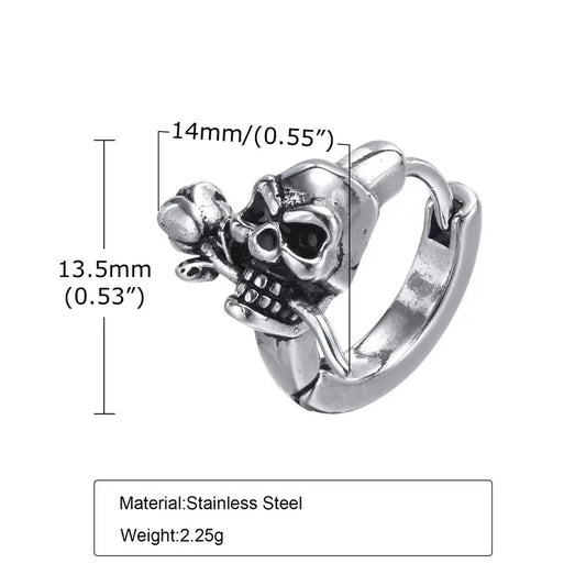 Gothic Schädel Skeleton Huggie Hoop Ohrringe für Männer Punk Rock Silber Farbe Edelstahl Cocktail Party Halloween Schmuck Geschenke So ist Leben