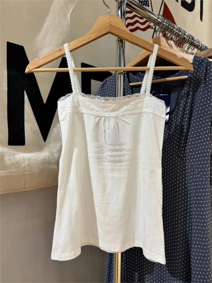 Spitze Trim Liebsten Tops Frauen Baumwolle Weiche Schlanke Weiß Sexy Ärmellose Leibchen Süße Nette Chic Tank Tops Y2K So ist Leben